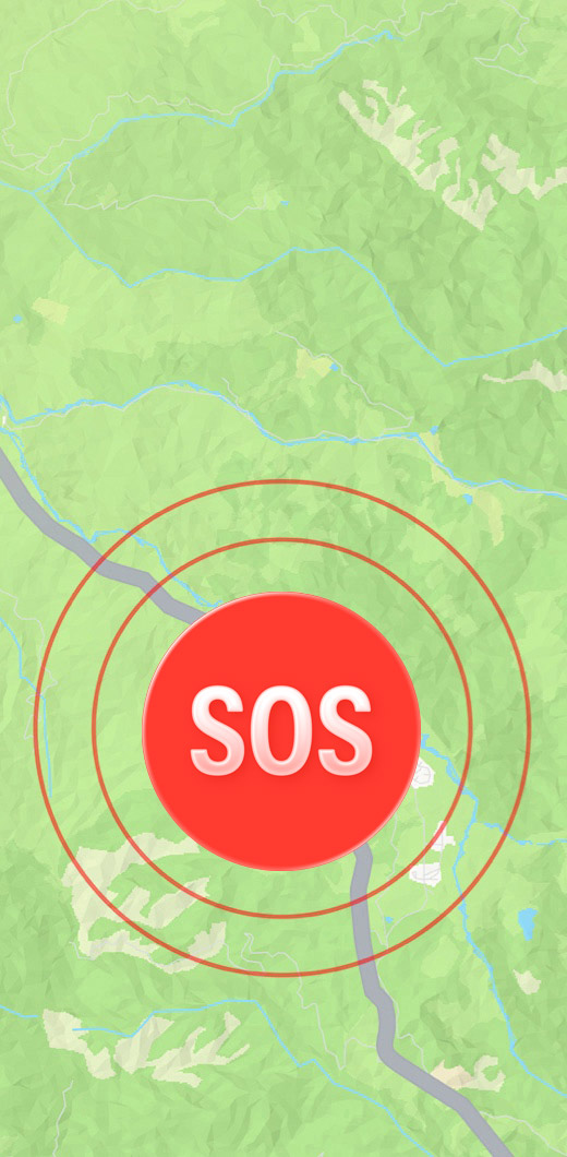 Map showing SOS waves radiating from the emergency point