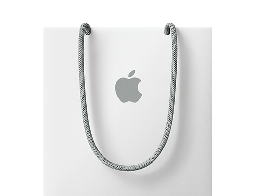White Apple bag, grey rope handles, grey Apple logo centred