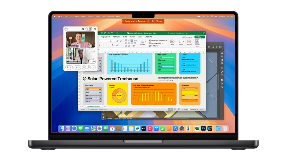 Tela do Mac mostrando vários apps abertos, incluindo Zoom e Excel.