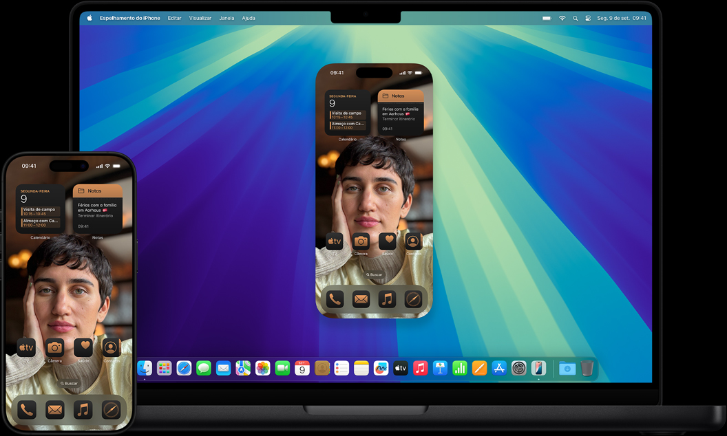 Demonstração do recurso Continuidade com um iPhone e um Mac.