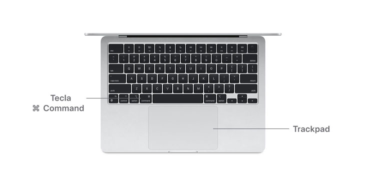 Imagem de cima da tecla Command e trackpad do MacBook Air com chip M4.