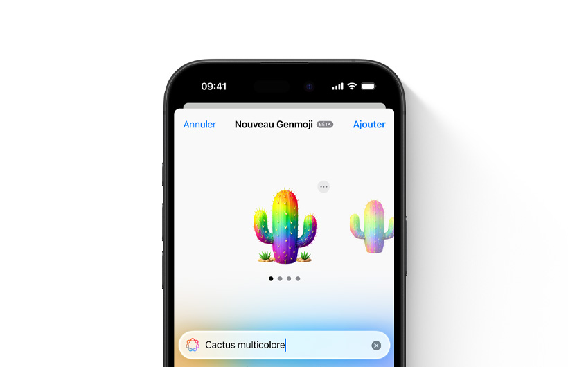 Aperçu du Genmoji d’une personne prénommée Vee d’après une requête qui dit, pilote de course