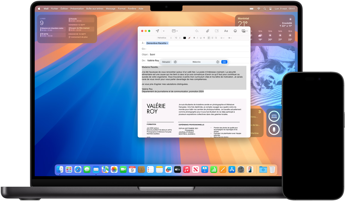 Outils d’écriture affichés sur un iPhone et un Mac