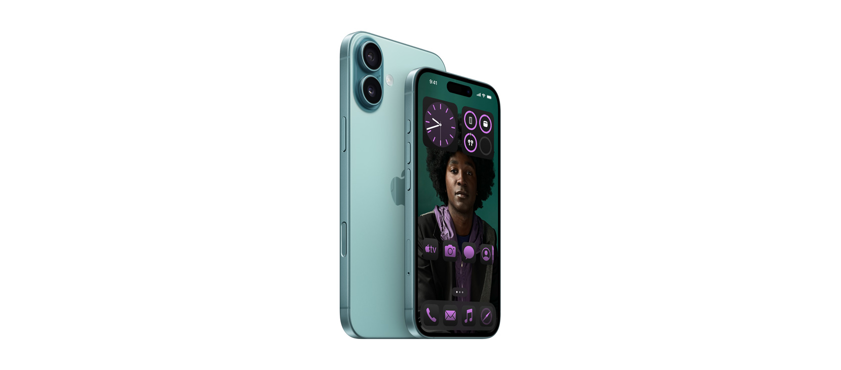 6,7palcový iPhone 16 Plus a 6,1palcový iPhone 16 v modrozelené