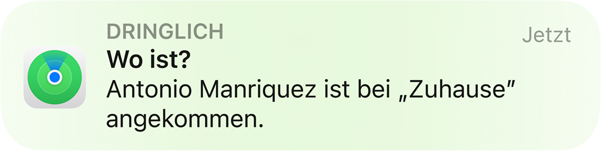 Animation einer Benachrichtigungsnachricht, die besagt, dass ein Kind in der Schule angekommen ist.