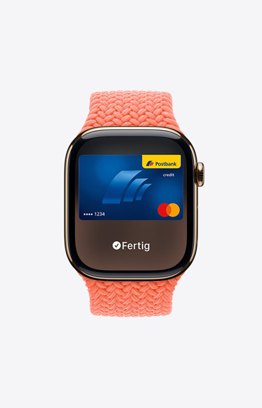 Apple Card wird mit Apple Pay auf einer Apple Watch Series 10 verwendet.