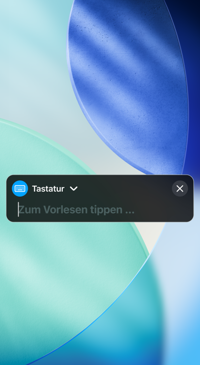 Feature „Live Sprachausgabe“, das den Text „Schwarzen Kaffee, bitte“ laut ausspricht.