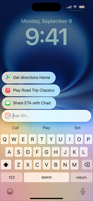 iPhone kuvamas uue kujundusega Siri ja Type to Siri funktsiooni.