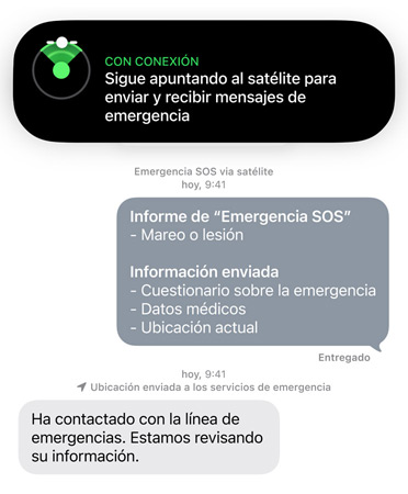 Emergency SOS via Satellite feature in use, contacting emergency services to get help for a sick or injured person