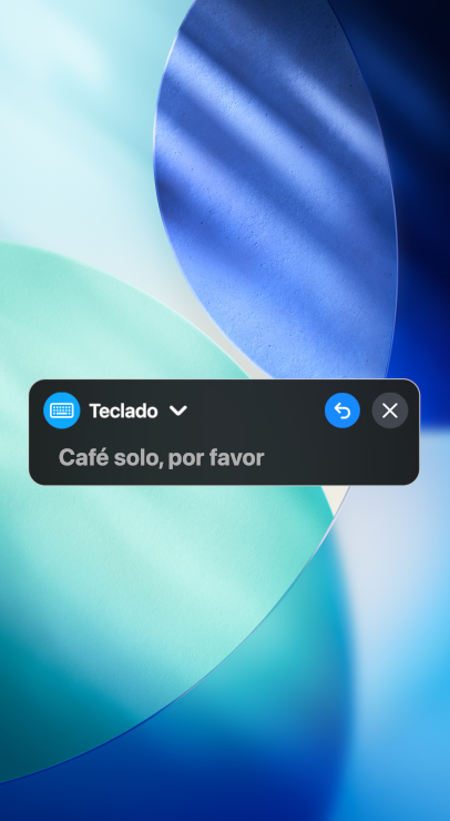 La prestación de texto a voz en tiempo real lee en voz alta el texto «Un café solo, por favor».