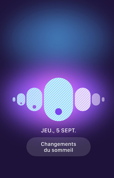 L’app Suivi de cycle affiche le bouton Changements du sommeil.