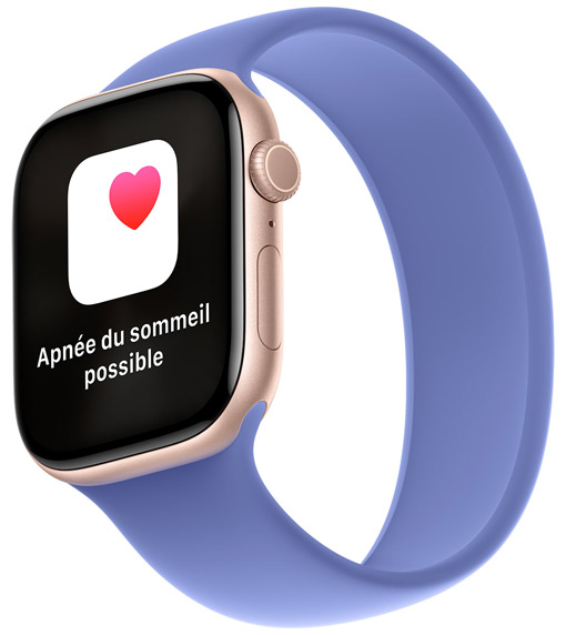 Une Apple Watch Series 10 affiche la notification Apnée du sommeil possible.