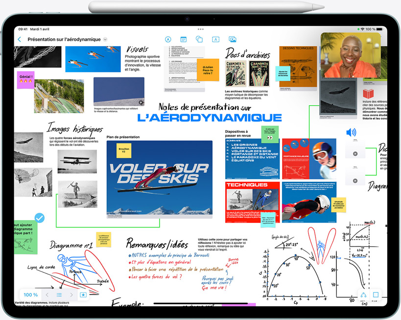 iPad Air, écran affichant Freeform et un appel FaceTime en cours