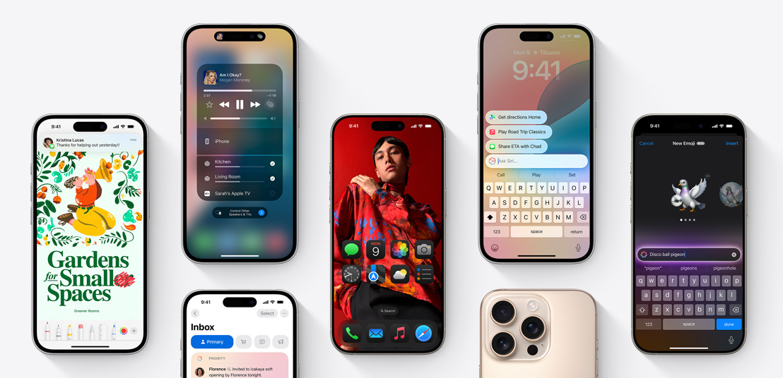 iPhone 16 screens displaying multiple iOS 18 features
