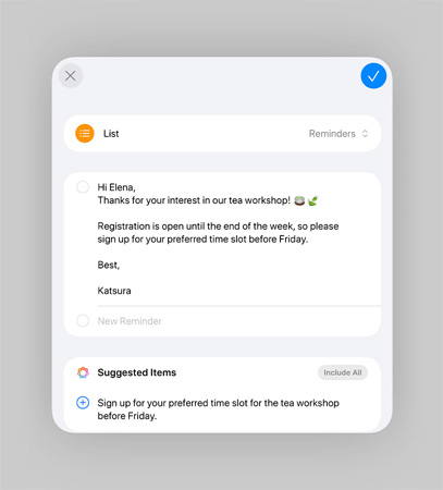 List in the Reminders app with smart reminders and suggested tasks