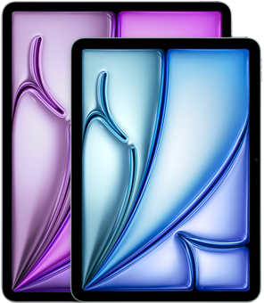 Tampilan depan iPad Air 13 inci dan iPad Air 11 inci yang menyoroti perbedaan ukuran.