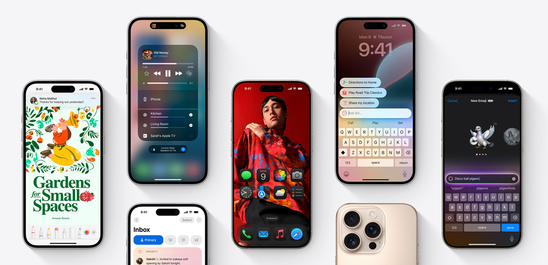 iPhone 16 screens displaying multiple iOS18 features