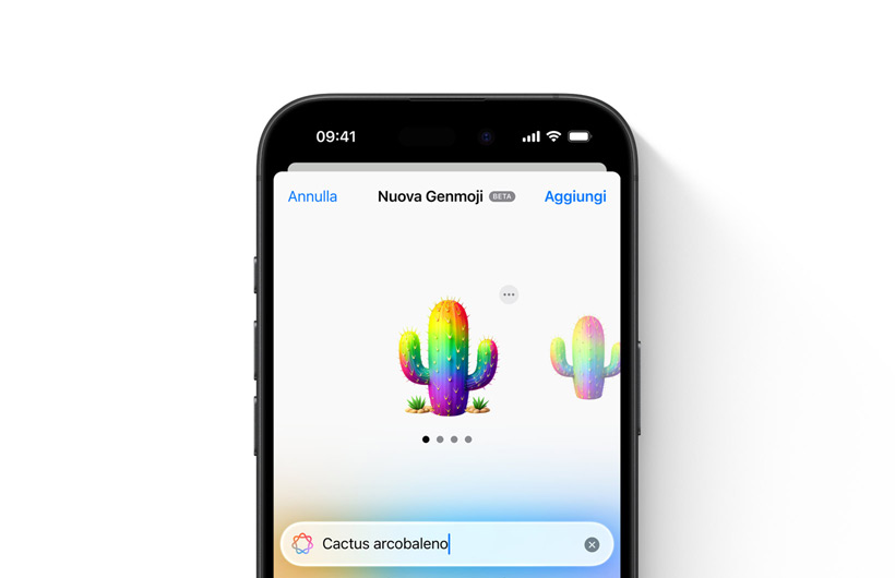 Un’anteprima della Genmoji creata a partire dalla richiesta: cactus arcobaleno