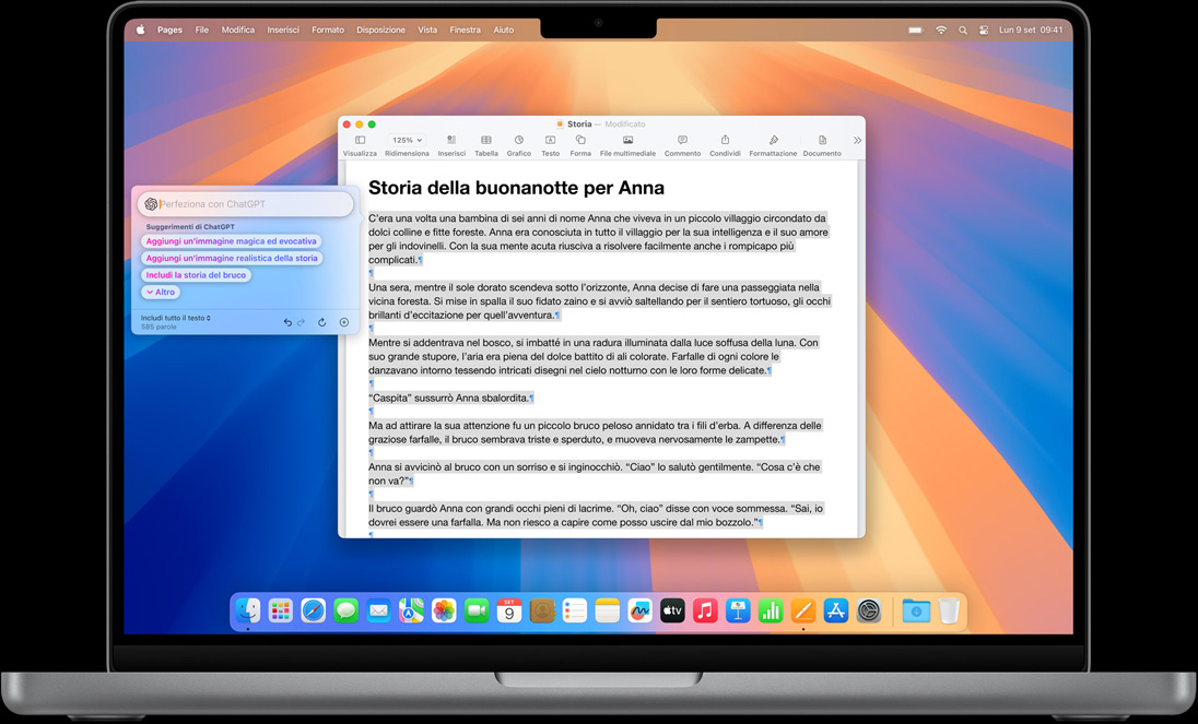 Un MacBook con la funzione Scrivi degli Strumenti di scrittura
