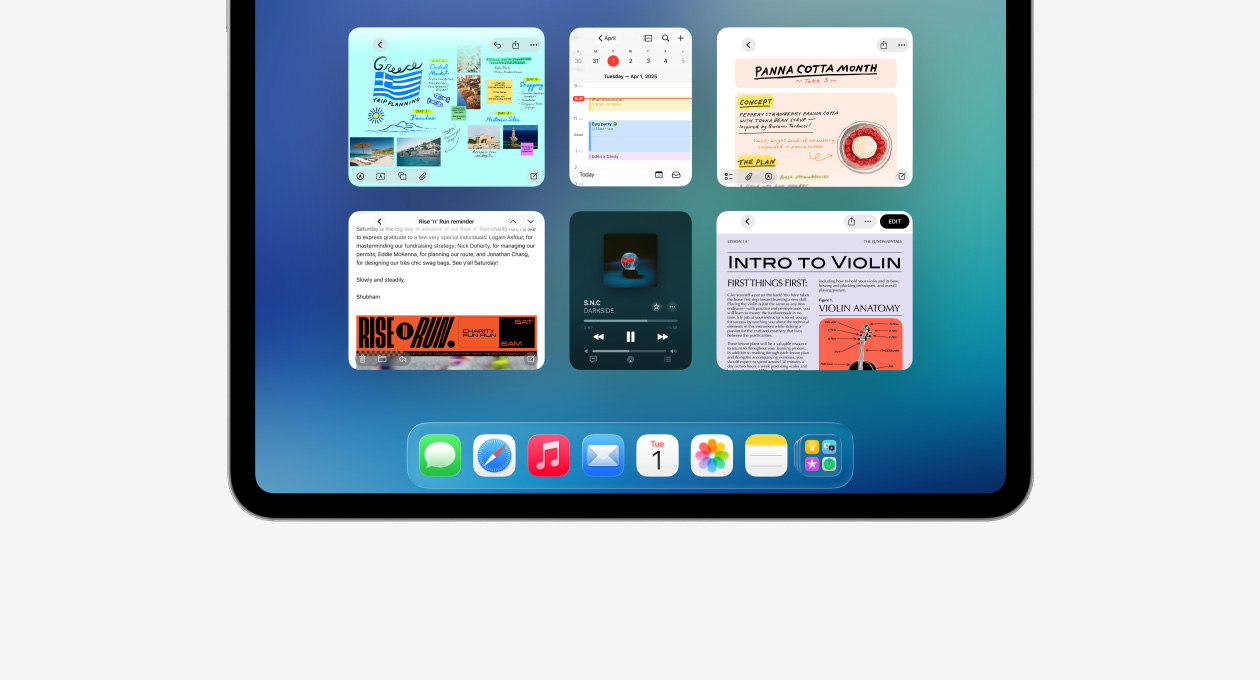 Exposé 기능을 보여주는 iPad 화면