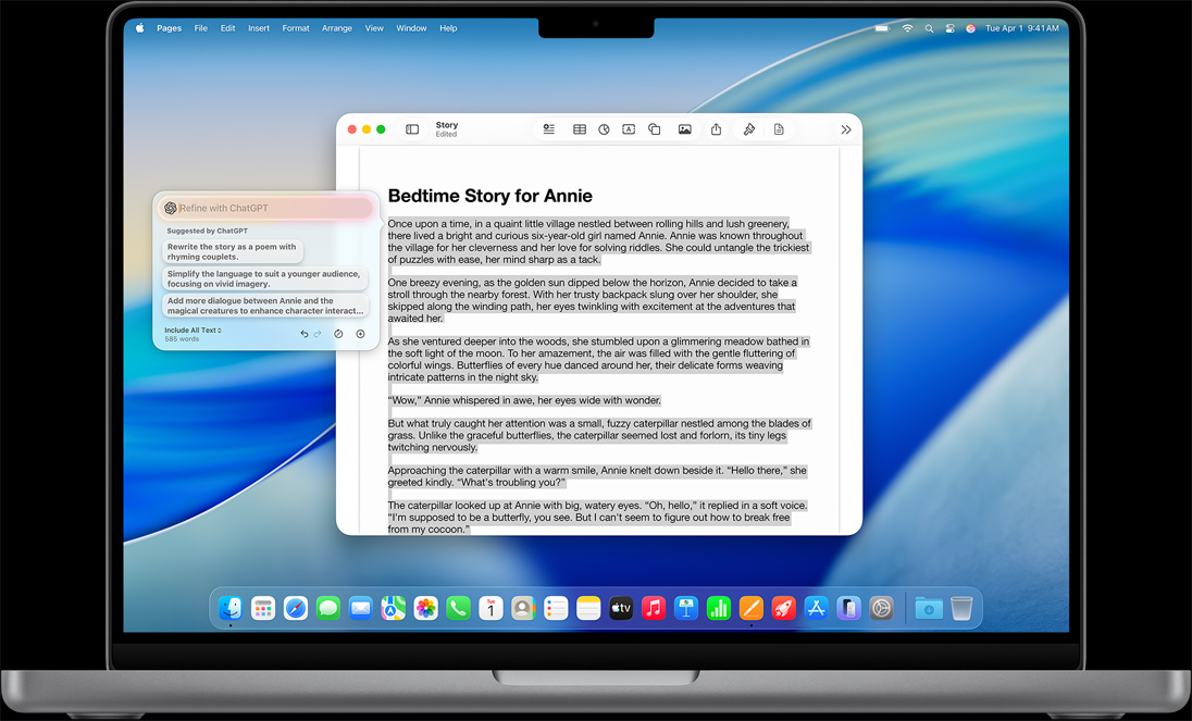 ميزة 'كتابة' في أدوات الكتابة معروضة على MacBook