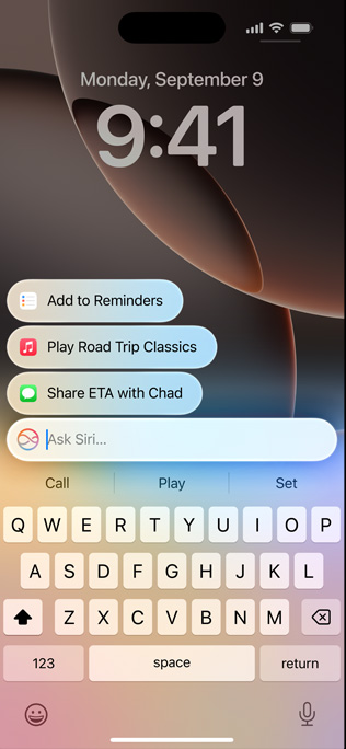 iPhone 16 Pro displaying redesigned Siri and Type to Siri capability.