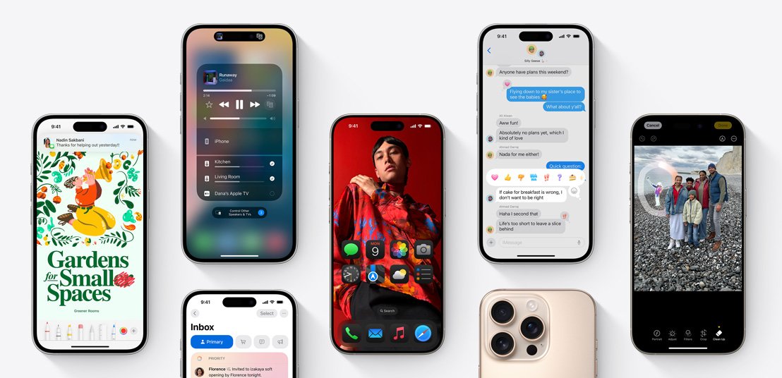 iPhone 16 screens displaying multiple iOS18 features
