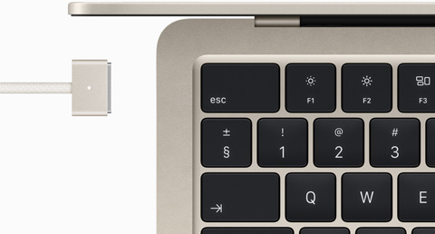 MacBook Air in Starlight color with color-matched MagSafe cable
