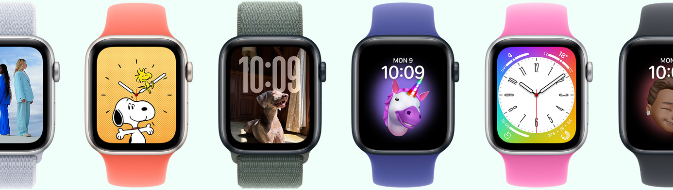 多隻 Apple Watch，各顯示不同錶面選項