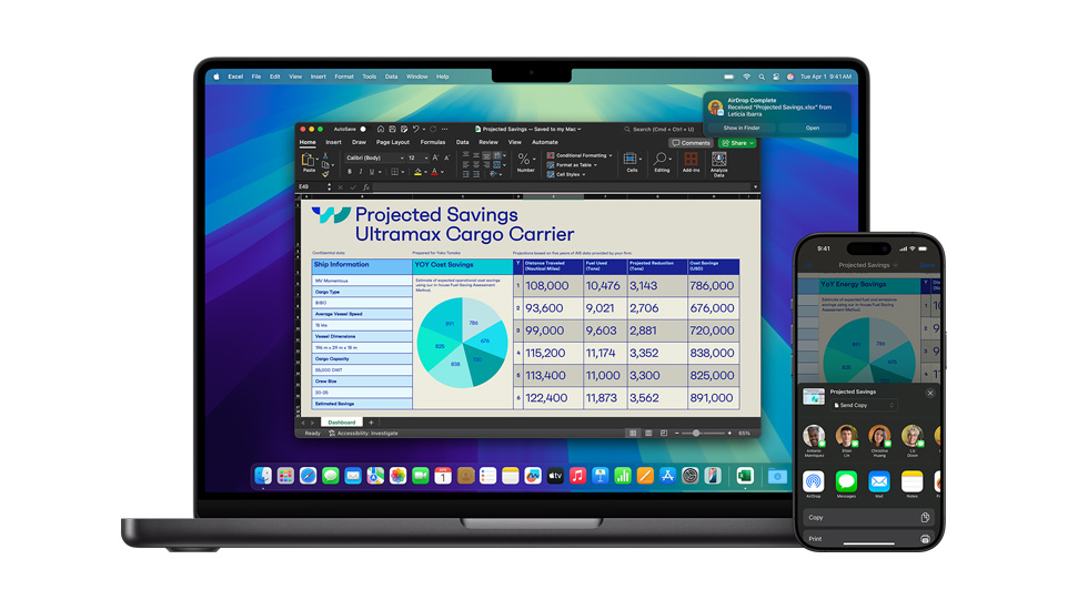 Mac 和 iPhone 展示一個 Keynote 簡報。