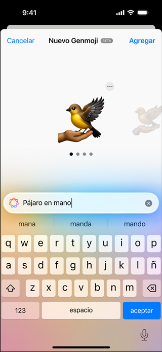 Pantalla que muestra un Genmoji