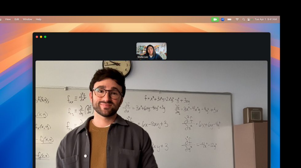 A video call using Centre Stage feature, which keeps user centred in the frame as they move around