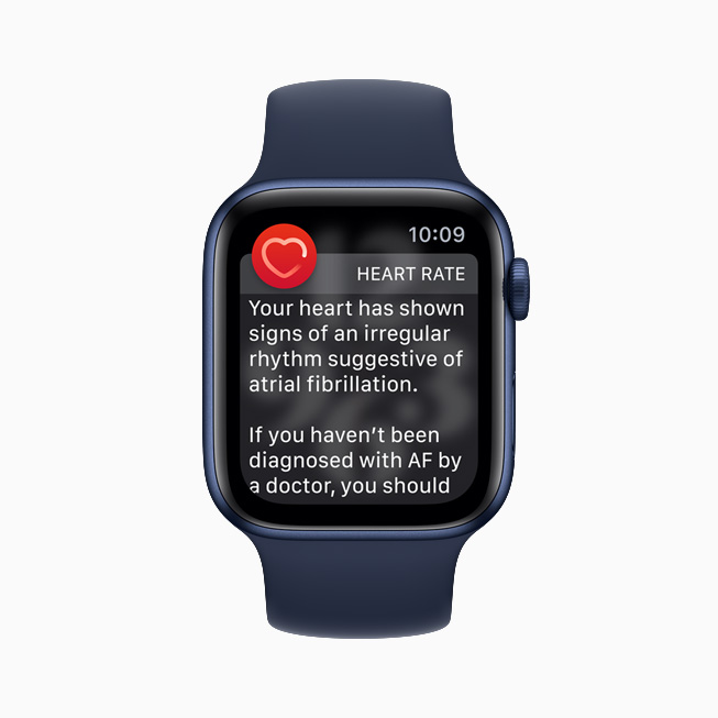 The heart-rate notification screen displayed on Apple Watch Series 6.