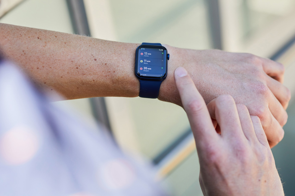 The ETA app, displayed on Apple Watch Series 6.