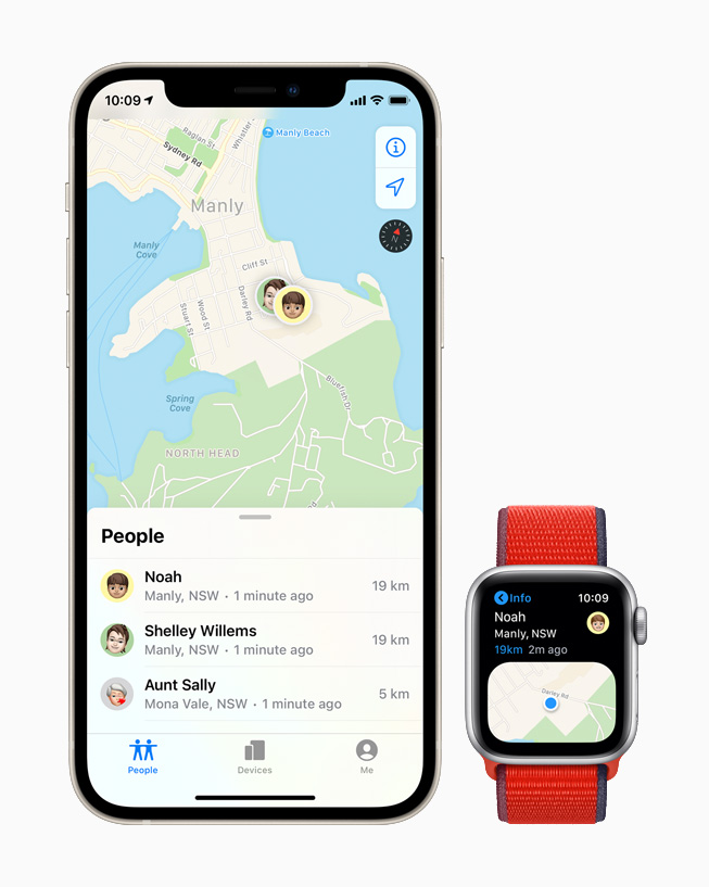 The Find People app on Apple Watch and Maps on iPhone. 