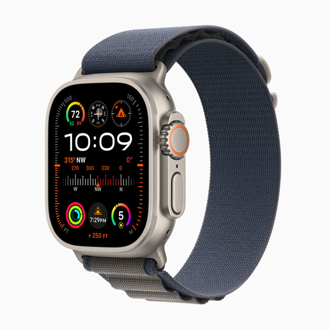 Apple Watch Ultra 2 med bergsloop i marinblått.