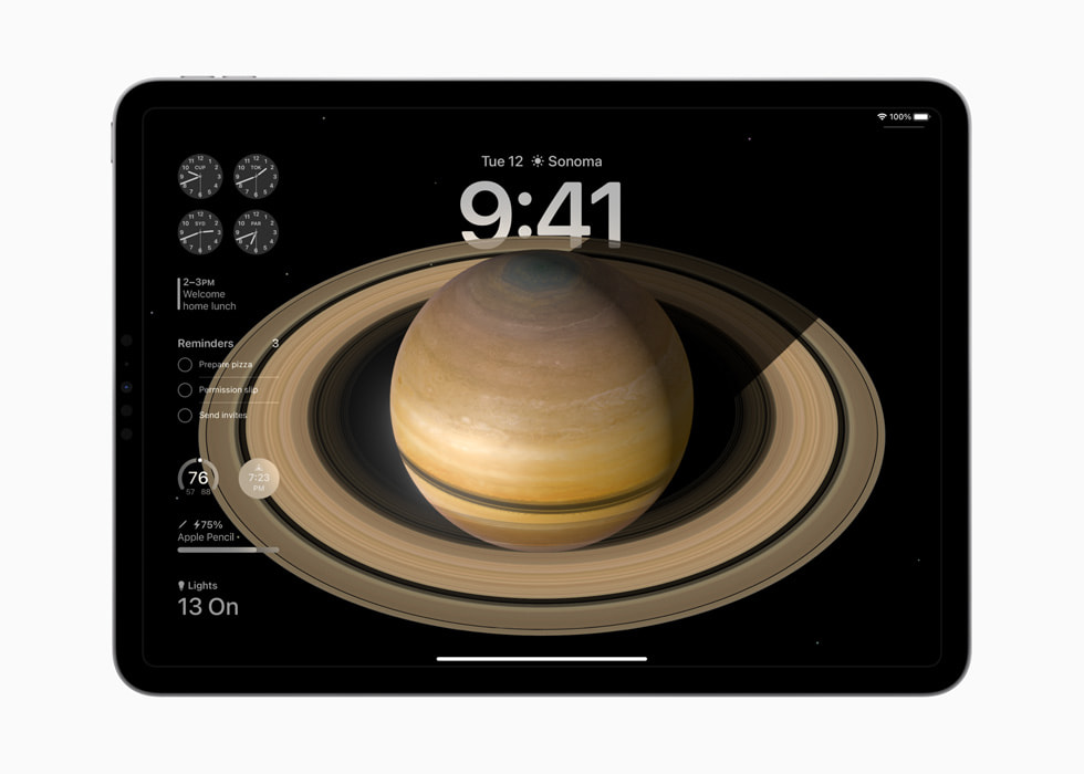 11 inç iPad Pro’da Astronomy duvar kağıtlı Kilit Ekranı gösteriliyor.