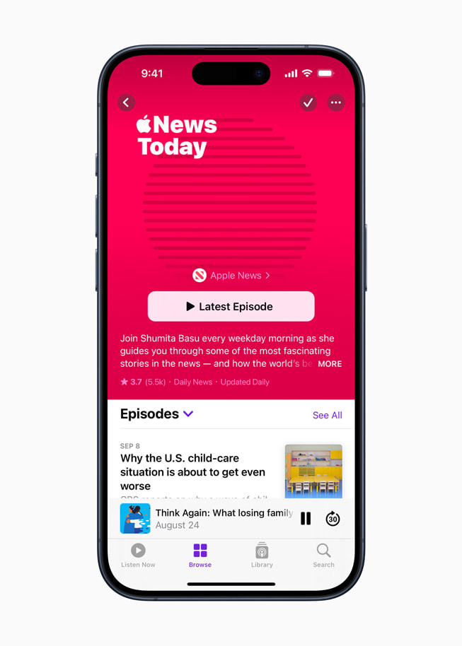 Ilustracja do programu Apple News Today, który prowadzi Shumita Basu.