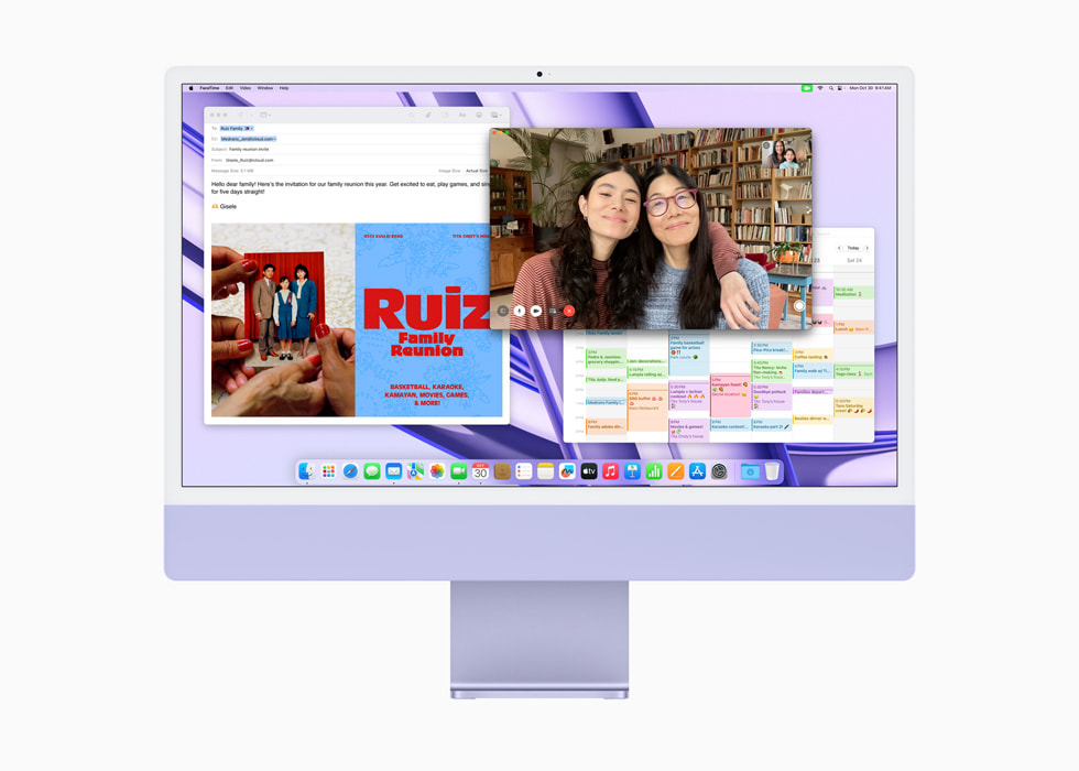FaceTime, Agenda en Mail op een nieuwe paarse iMac met M3.