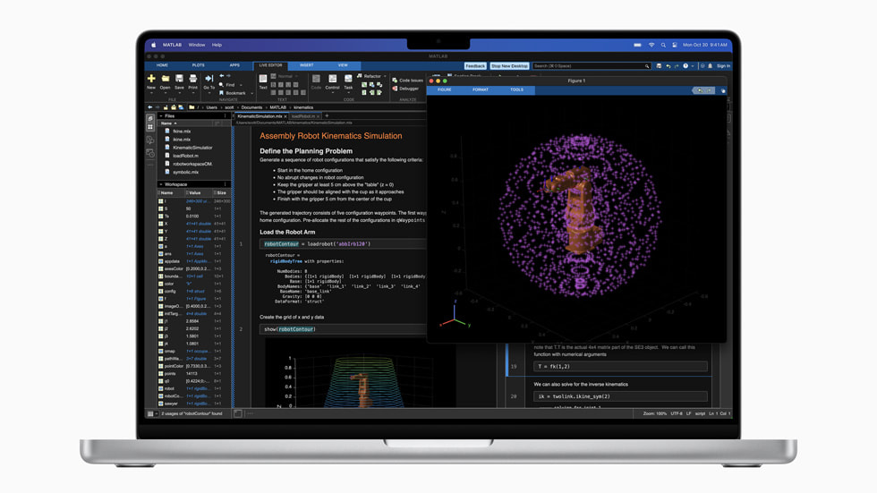 Nya MacBook Pro med M3 Max med ett MathWorks MATLAB-projekt på skärmen.