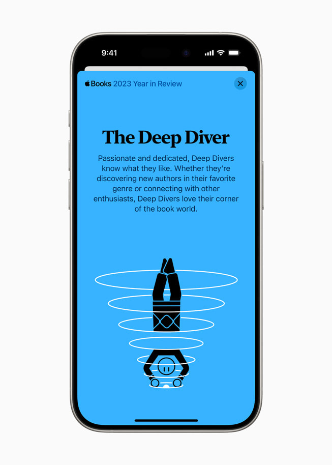 The Deep Diver reader type is shown in Apple Books on iPhone 15 Pro.