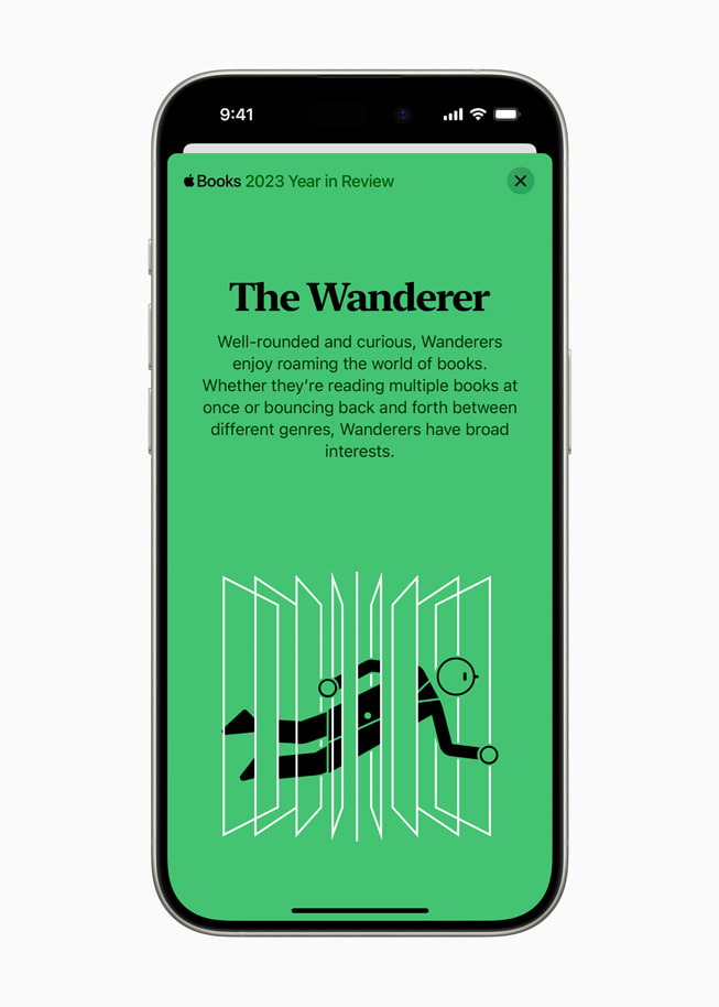The Wanderer reader type is shown in Apple Books on iPhone 15 Pro.
