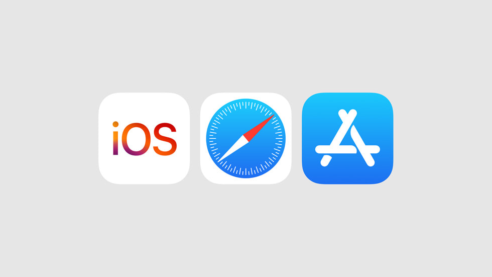 Symboler, der repræsenterer iOS, Safari og App Store.