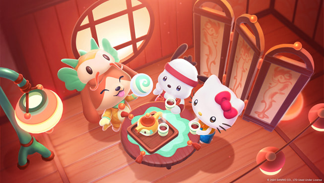 Mac ekranında Hello Kitty Island Adventure oyunundan Luck & Lanterns Celebration görüntüsü.