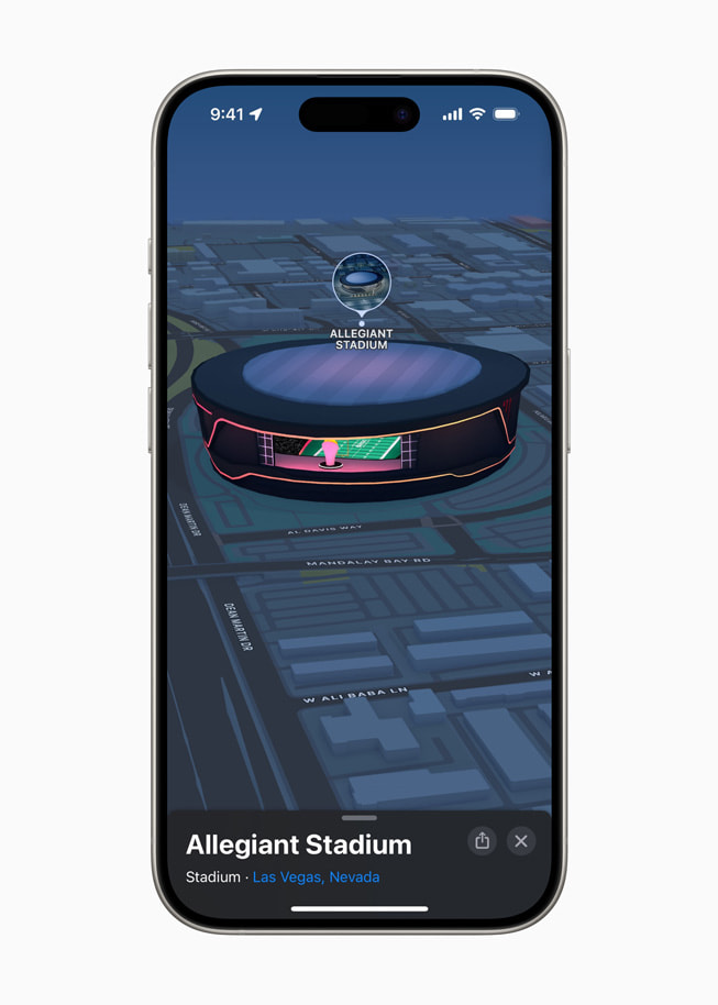 Allegiant Stadium vist udefra i Apples Kort-app.