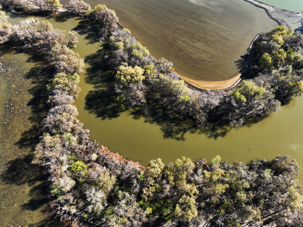 北カリフォルニアのDos Rios Norte回復プロジェクトの空中写真。
