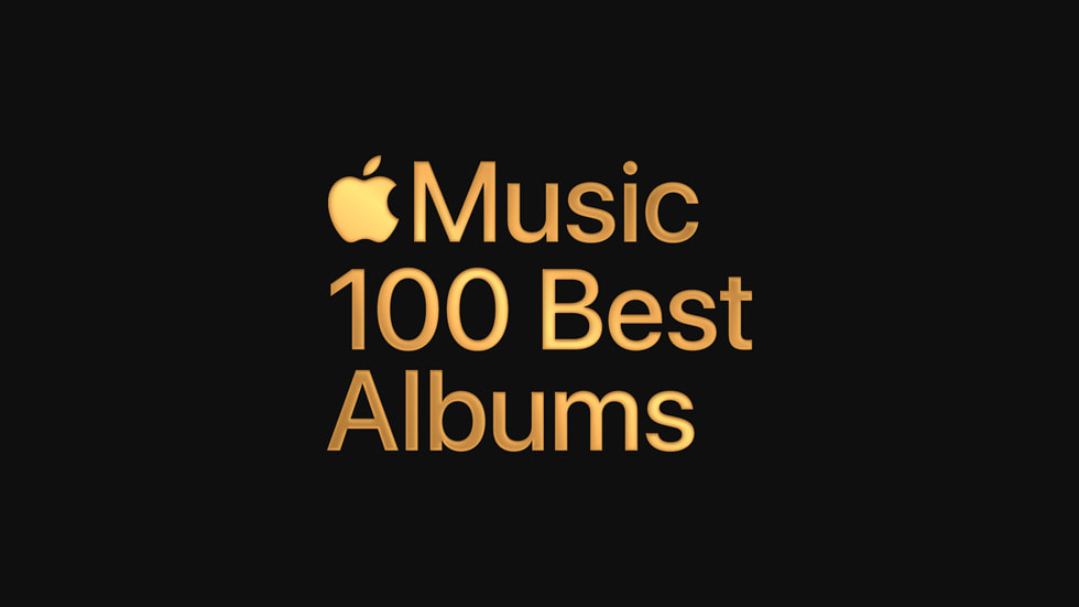 Grafika s logem Apple Music a nápisem „100 nejlepších alb“