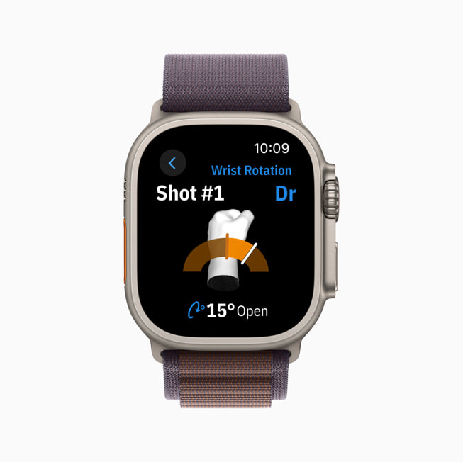 Động Tác Xoay Cổ Tay hiển thị trong ứng dụng Golfshot trên Apple Watch.