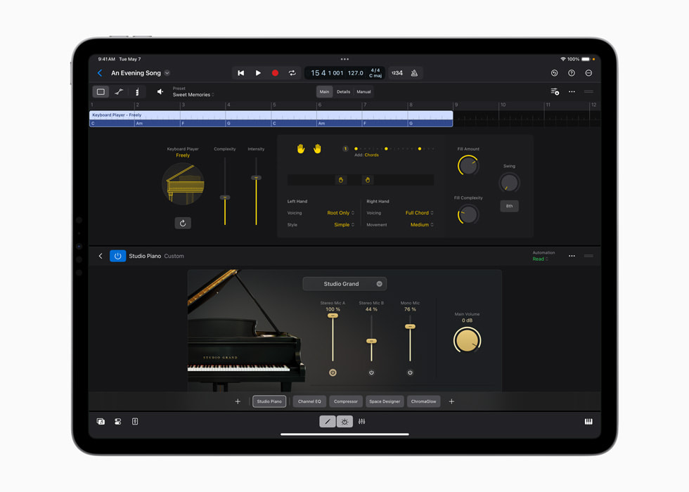 Keyboard Player est affiché sur un iPad Pro 13 pouces.
