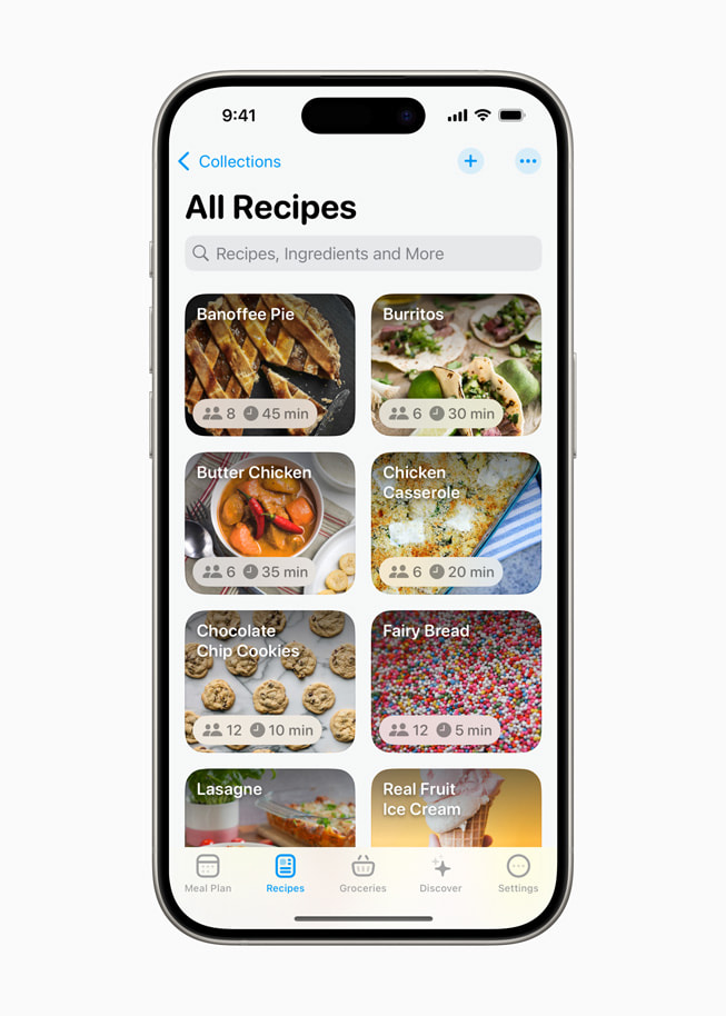  Siden med opskrifter i Crouton-appen vises på iPhone 15 Pro. 